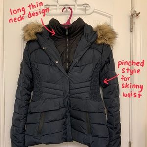 [SUPERDRY] black waterproof down jacket faux fur women size 8 (M) feather parka